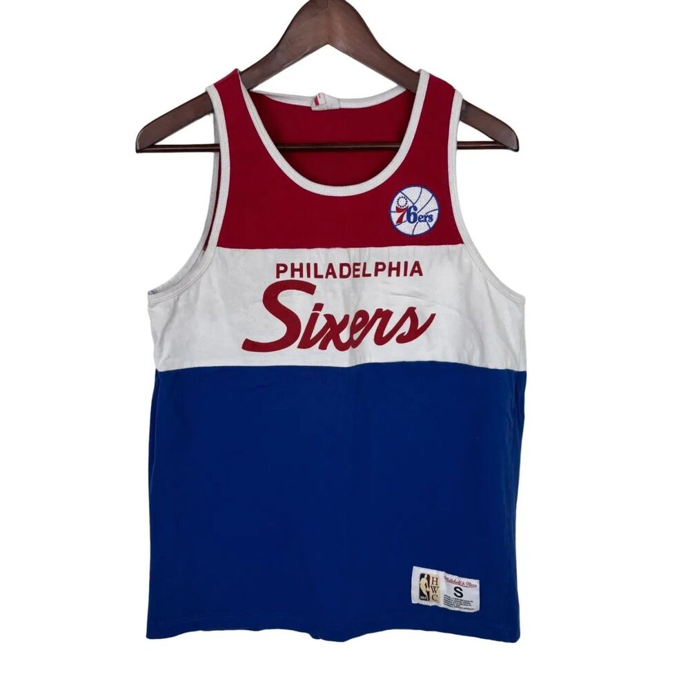 Philadelphia Sixers Sleeveless Tank Jersey Men's Small Red White Blue Striped